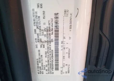 2020 Ford Transit-350 Passenger Van Xl z USA, uszkodzony, nr VIN 1FBAX9Y8XLKB44330